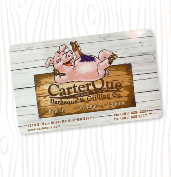 gift card with carterque logo on it