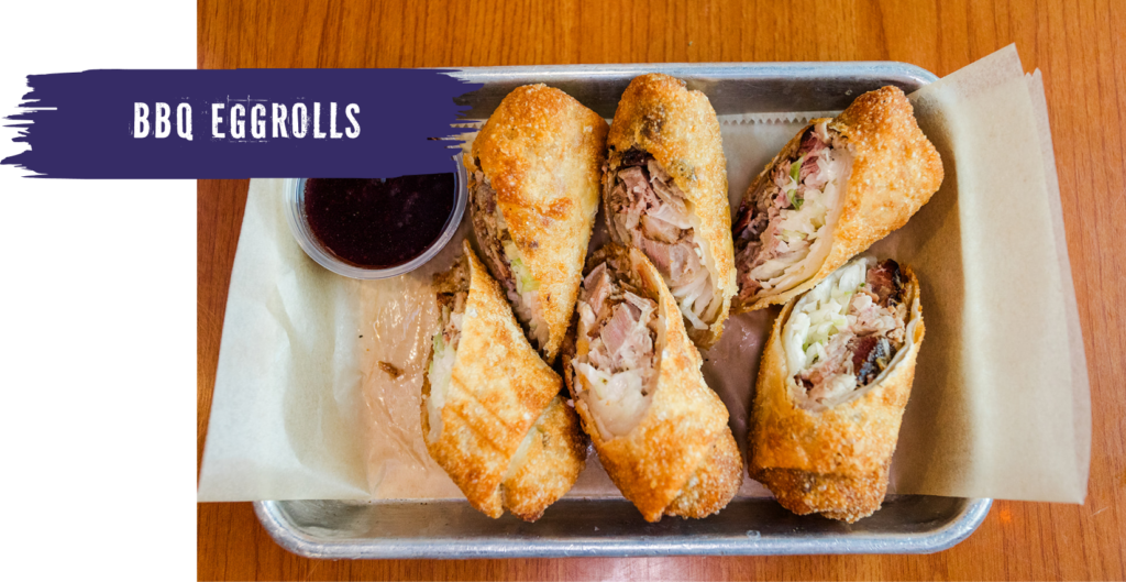 bbq eggrolls on a tray