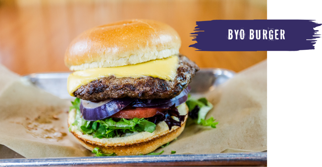 byo burger on a tray