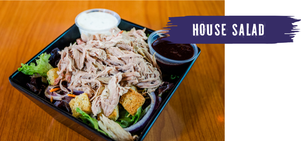 house salad with brisket and bbq sauce